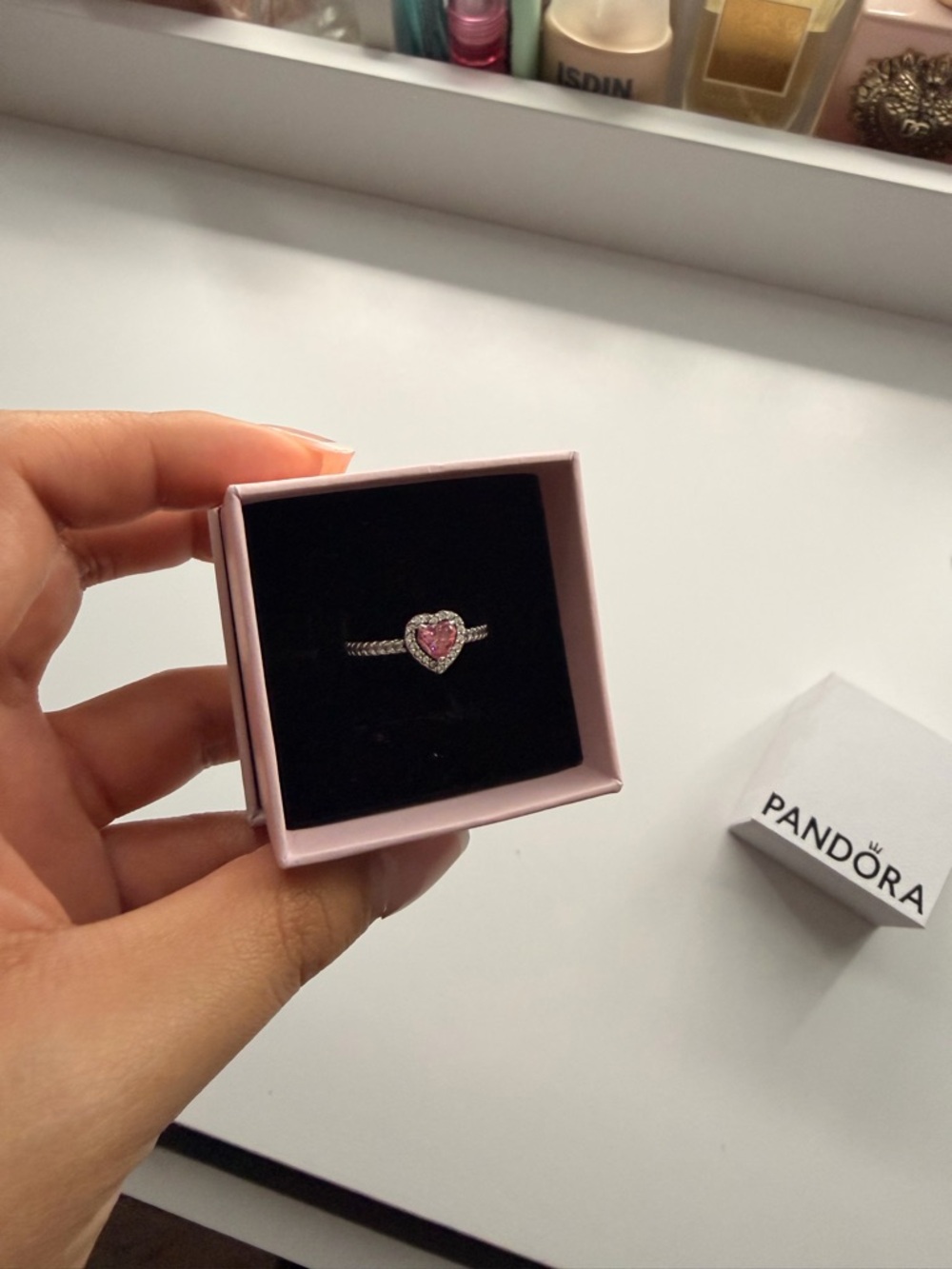 Pandora Sterling Silver Heart Ring with Pink Stone